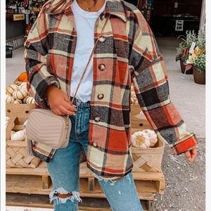 XL Shacket Long Plaid Shacket Jacket Oversized Button Down Shirt